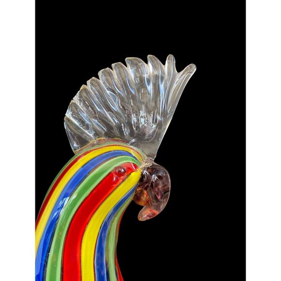 Art Glass Cockatoo Bird Sculpture Colorful Stripes With Amethyst Beak 12” Parrot - Picture 7 of 8